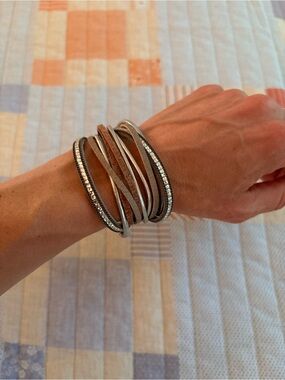 Multi-Strand Brown & Silver Wrap Bracelet
